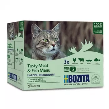 BOZITA Tasty Meat & Fish Menu in Jelly - Slapjā barība kaķiem - 12 x 85g