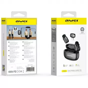 AWEI MK5 Duo Ai-Voice Black Bezvadu Apkakles Mikrofons