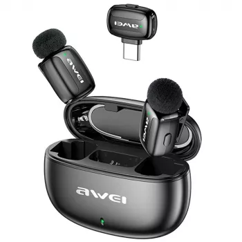 AWEI MK5 Duo Ai-Voice Black Bezvadu Apkakles Mikrofons