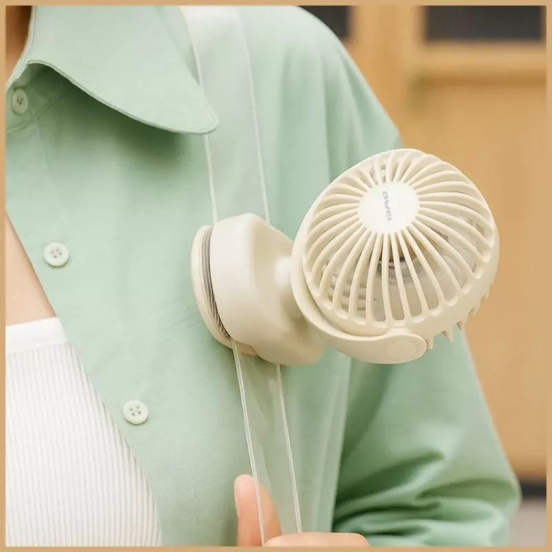 AWEI F45 Mini Desk Fan with Clip, 1200mAh, White