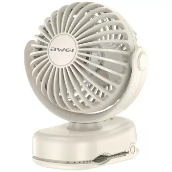 AWEI F45 Mini Desk Fan with Clip, 1200mAh, White
