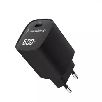 Gembird TA-UC-1C-PD60LCD-01-BK 60W USB Type-C ātrais lādētājs ar LCD displeju, melns