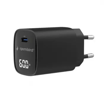 Gembird TA-UC-1C-PD60LCD-01-BK 60W USB Type-C ātrais lādētājs ar LCD displeju, melns
