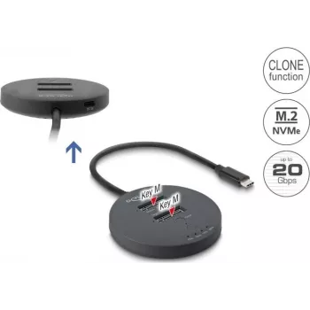 Delock USB 20 Gbps M.2 Docking Station 2 x M.2 NVMe PCIe SSD ar klonēšanas funkciju