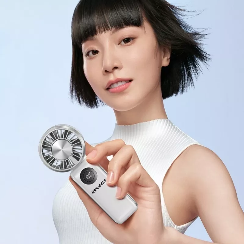 AWEI F39 Fast Ice Mini Rokas Ventilators, Ledus Balts, 3600mAh, Turbo Dzesēšana, 5 Ātrumi, USB-C