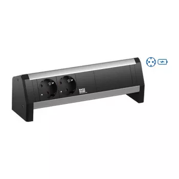 Bachmann DESK 2x Schuko (Type F) kontaktligzdas bloks ar USB-C 30W lādētāju, alumīnijs/plastmasa, 2m kabelis