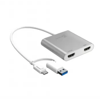 j5create JCA365-N USB-C uz Dual HDMI Multi-Monitor Adapteris - 3.2 Gen 1 - USB-A & USB-C - 4K 60Hz
