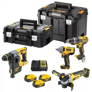 DEWALT DCK428P3T 18V XR 4-detaļu bezvadu instrumentu komplekts ar 3x 5.0Ah akumulatoriem, lādētāju un TSTAK kasti