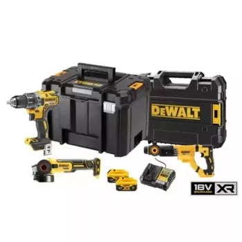 DEWALT 18V XR Bezvadu 3-Daļu Komplekts DCK327P2T (DCD791, DCG405, DCH263) ar 2 x 5.0Ah Akumulatoriem, Lādētāju un TSTAK Maciņiem
