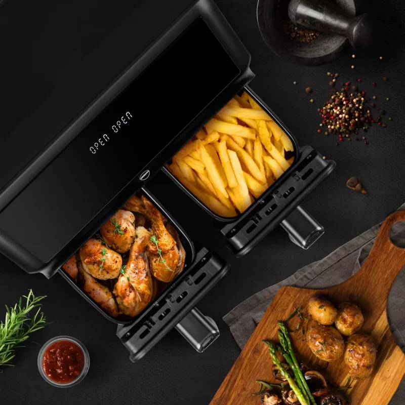 ELDOM FR210 DualCrisp Divu Grozu Fritieris, 2200 W, 8 L Tilpums, LED Displejs, Melns