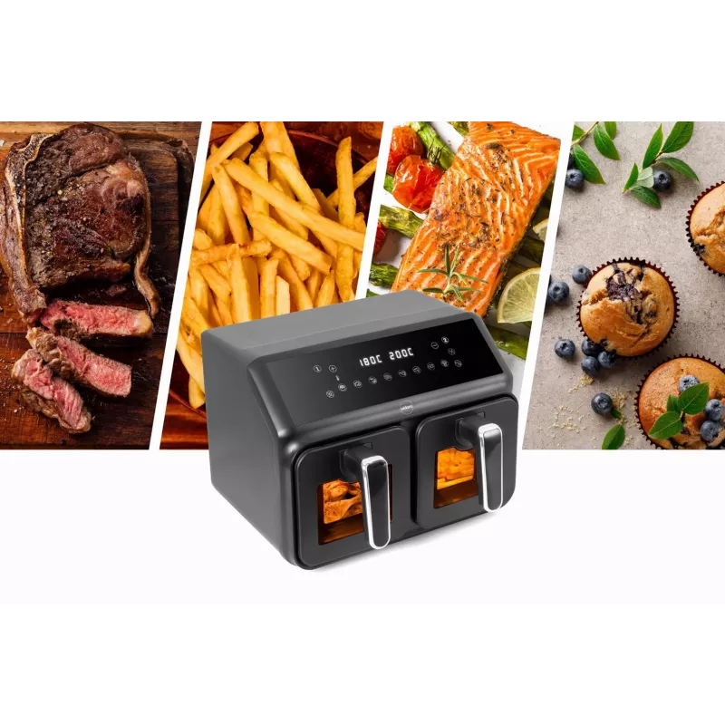 ELDOM FR210 DualCrisp Divu Grozu Fritieris, 2200 W, 8 L Tilpums, LED Displejs, Melns