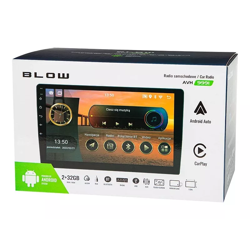 BLOW AVH-9991 1DIN 9 collu Android auto radio ar WiFi, GPS, Apple CarPlay