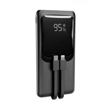 Gembird PB10-PD20-LCD-01 ātrās uzlādes power bank ar integrētiem kabeļiem, 20W, 10000 mAh, melns