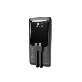 Gembird PB10-PD20-LCD-01 ātrās uzlādes power bank ar integrētiem kabeļiem, 20W, 10000 mAh, melns