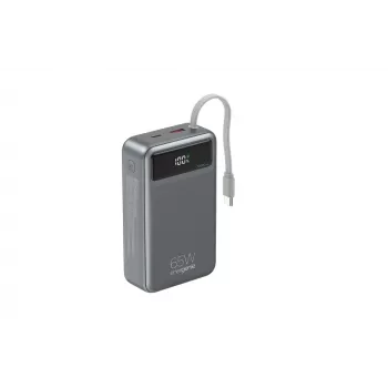 Gembird PB20-PD65-LCD-01 ātrās uzlādes jaudas banka ar integrētiem kabeļiem, 65W, 20000 mAh, melna