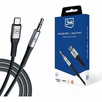3MK AUX USB-C to 3.5mm Jack Audio Cable (12 cm) - Grey