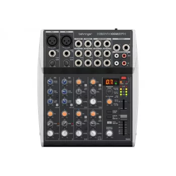 Behringer XENYX 1002SFX Audio Mixer ar 10 ieejām, 2 XENYX mikrofona priekšpastiprinātājiem, 3 joslu ekvalaizeru, KLARK TEKNIK FX procesoru, 100 presetiem