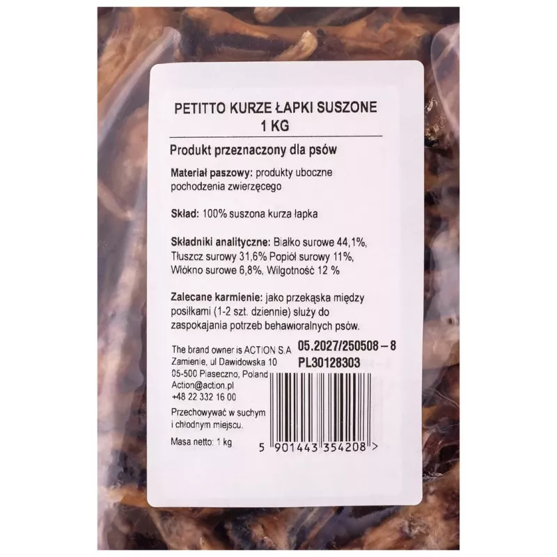 PETITTO Kaltētas vistas kājas suņu kārums 1kg