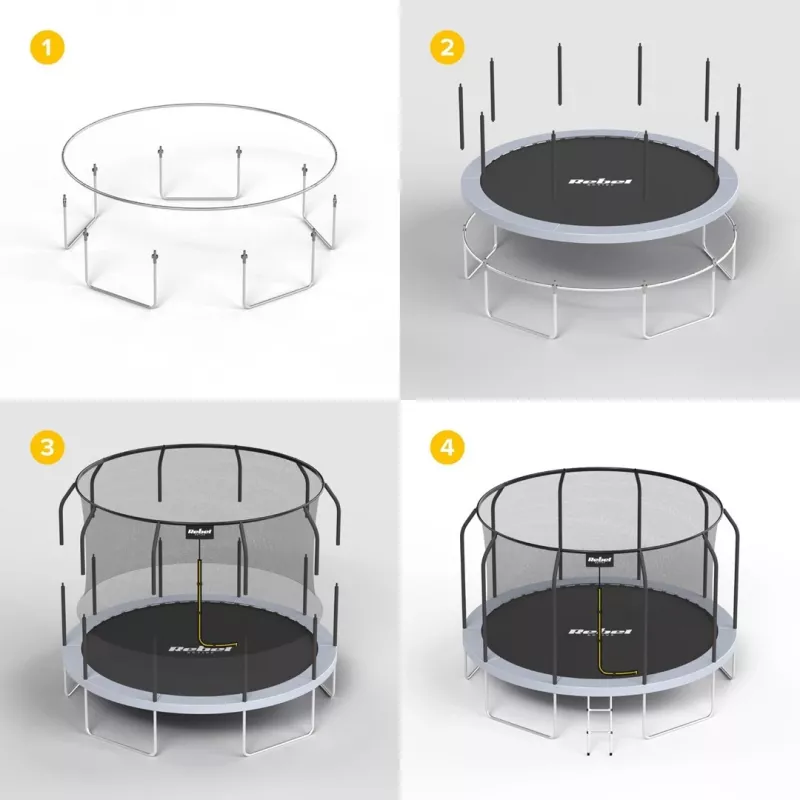 REBEL Active Trampoline PRO 10ft/305 cm ar drošības tīklu, Melns/Zils