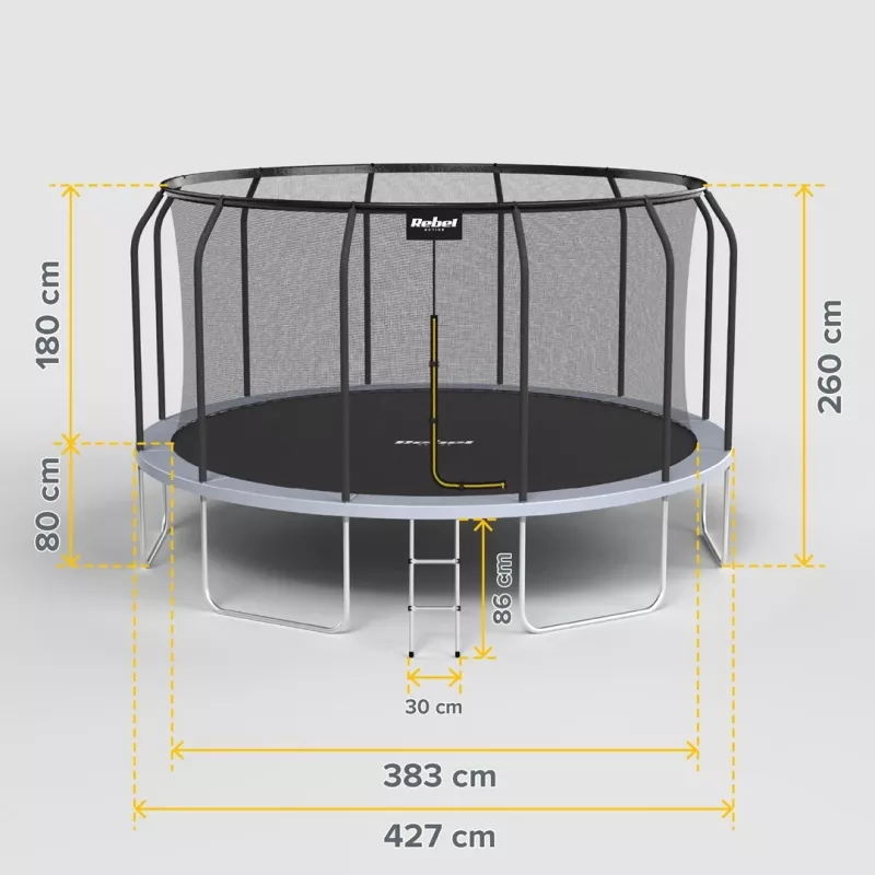 REBEL Active Trampoline PRO 14ft/427 cm ar drošības tīklu un kāpnēm