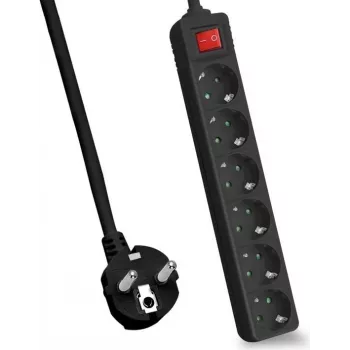 Helos Power Strip CLASSIC, 6-Way, Black, 5,0m, with Switch