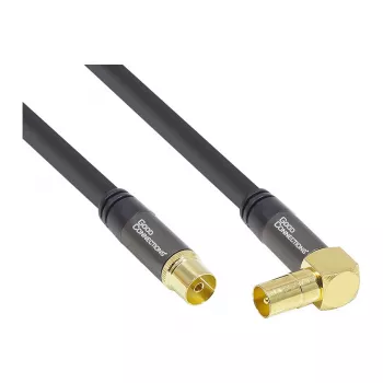 Good Connections SmartFLEX SAT antennas kabelis, IEC/Coax leņķa spraudnis pret ligzdu, apzeltīts, četrkārtīgi ekranēts, 120 dB, melns, 1,5 m (GC-M2072)