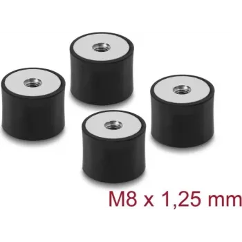 Delock Vibration Damper M8 x 1,25 mm D 40 x H 30 mm with 2 x Internal Thread 4 Pieces Black
