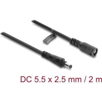 Delock DC pagarinātājkabelis 5.5 x 2,5 mm spraudnis pret ligzdu ar bajonetes slēdzeni 18 AWG, 2 m melns (67393)
