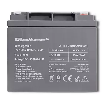 Qoltec 53035 AGM Akumulators 12V 45Ah 540A