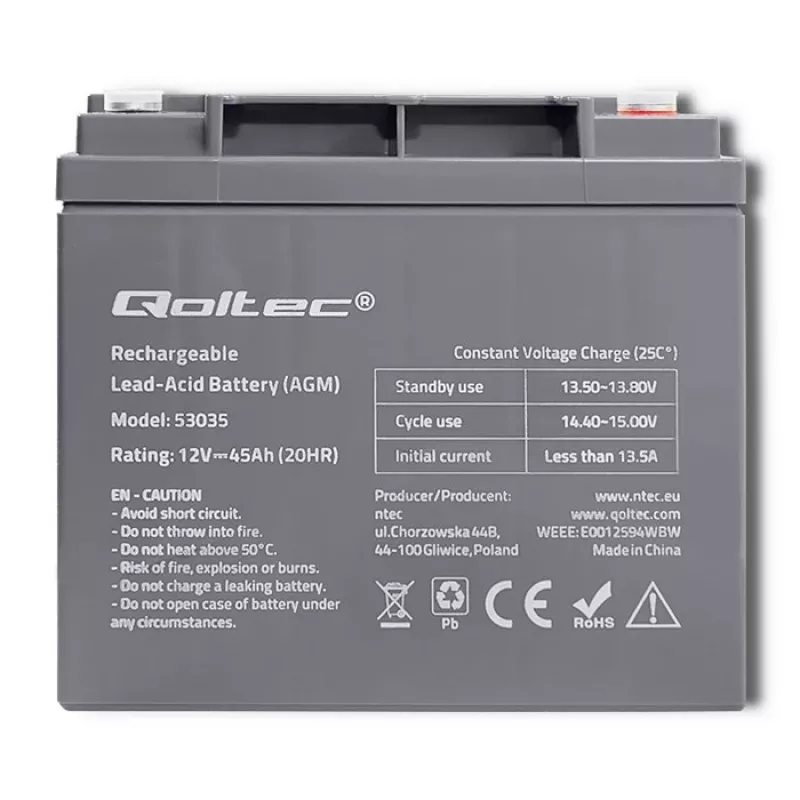 Qoltec 53035 AGM Akumulators 12V 45Ah 540A