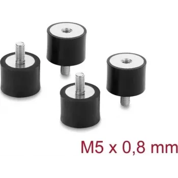 Delock Vibrāciju slāpētājs M5 x 0,8 mm D 20 x H 15 mm ar iekšējo un ārējo vītni, 4 gab., melns (60819) | ITworkshop.lv