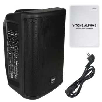 V-TONE ALPHA 8 Active Battery Column PA System with Built-in Mixer, 300W RMS, 8 inch Woofer, Bluetooth, USB/SD, Reverb