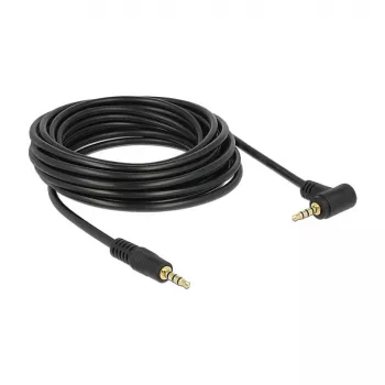 Delock 3,5 mm 4 kontaktu stereo jack audio kabelis, vīrietis-vīrietis, leņķveida, 5 m, melns