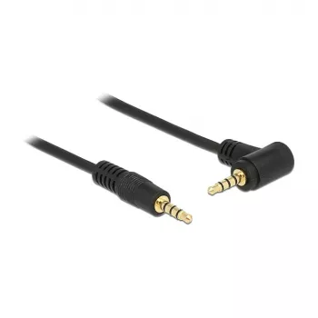 Delock 3,5 mm 4 kontaktu stereo jack audio kabelis, vīrietis-vīrietis, leņķveida, 5 m, melns