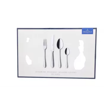 Villeroy & Boch Mademoiselle 24-Piece Cutlery Set, 18/10 Stainless Steel, Polished, Dishwasher Safe, 6 Place Settings