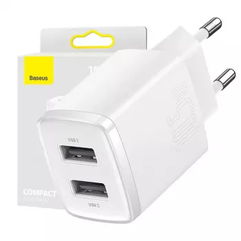 Baseus Compact Universal White AC Indoor Charger 10,5W 2 USB-A Ports