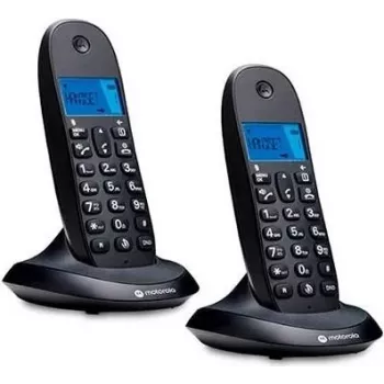 Motorola C1002CB+ DECT bezvadu telefons ar 2 klausulēm, melns, fona apgaismojums, brīvroku režīms, 50 ierakstu telefonu grāmata