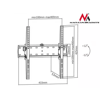 MACLEAN MC-665 Fiksētais TV sienas stiprinājums 32-55 collu ekrāniem, melns, līdz 40 kg, VESA 400x400
