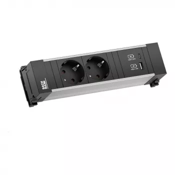 Bachmann Power Frame Desk Power Module 2x Schuko USB-A USB-C 22W 0,2m GST18 Silver