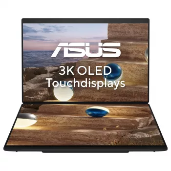 ASUS Zenbook Duo UX8407AA-SN469X Copilot+ PC klēpjdators, 14 collu 3K OLED skārienjūtīgs 144Hz, Intel Core Ultra 9 386H, 32GB LPDDR5x, 1TB SSD, Windows 11 Pro, vācu QWERTZ tastatūra