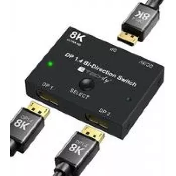 TECHLY IDATA-DP-2DP-8KT Divvirzienu DisplayPort 1.4 Slēdzis 8K 2-ieeja-1-izeja / 1-ieeja-2-izeja Sadalītājs