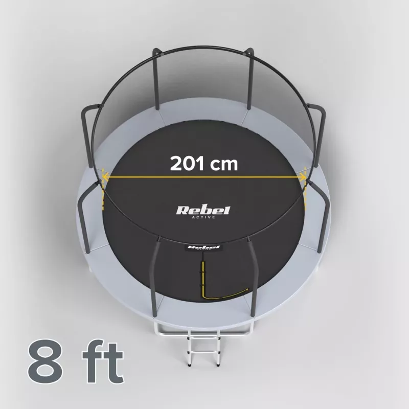 REBEL Active Trampoline PRO 8ft/244cm ar drošības tīklu un kāpnēm