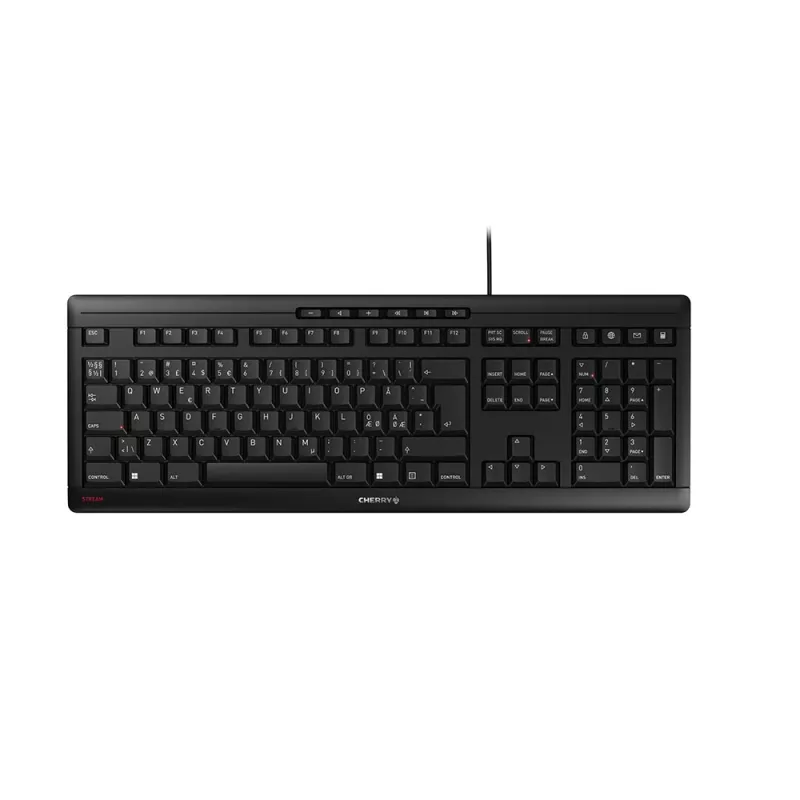 Cherry STREAM KEYBOARD - vadu USB tastatūra ar Pan-Nordic izkārtojumu, melna