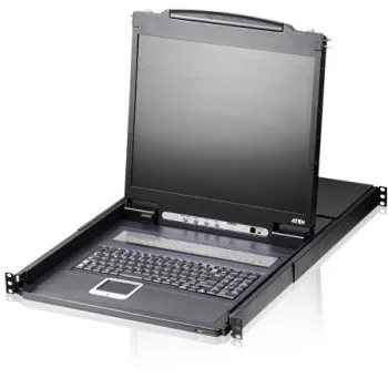 ATEN CL1308N LCD KVM konsole ar 8 portu KVM slēdzi - 19 inch LCD, PS/2 & USB, VGA, 1280x1024, melna, 1U montējama statīvā