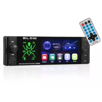 BLOW Spider 4CAL RDS RGB autora dio ar Bluetooth, USB, SD, AUX, skārienekrānu, RGB fona apgaismojumu, tālvadības pulti, 1 DIN, 4x45W