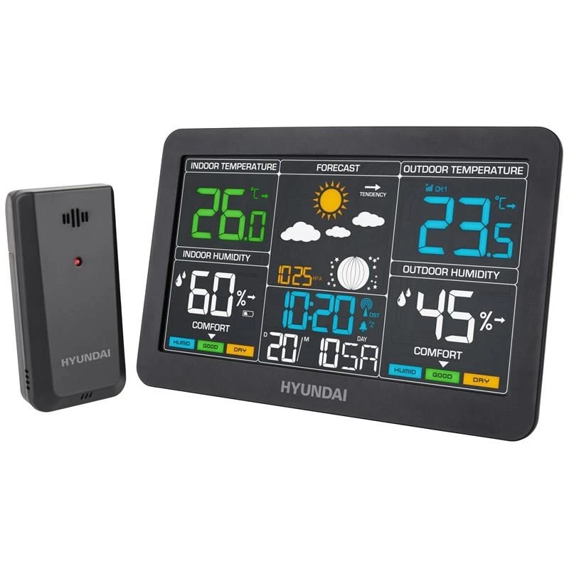 Hyundai HY-WS4480 Weather Station with Color LCD, DCF77 Radio-Controlled Clock, and Wireless Outdoor Sensor