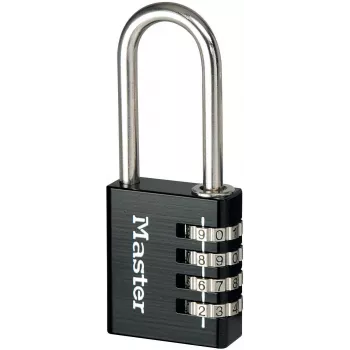 Master Lock 7640EURDBLK kombinācijas atslēga 40mm korpuss, rūdīta tērauda cilpa, 4-ciparu maināma kombinācija, sudraba/pelēka