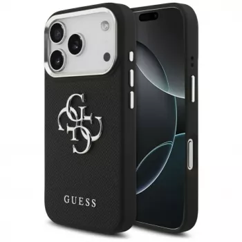 Guess Grained Big 4G Classic Logo Maciņš Apple iPhone 17 Pro, Melns