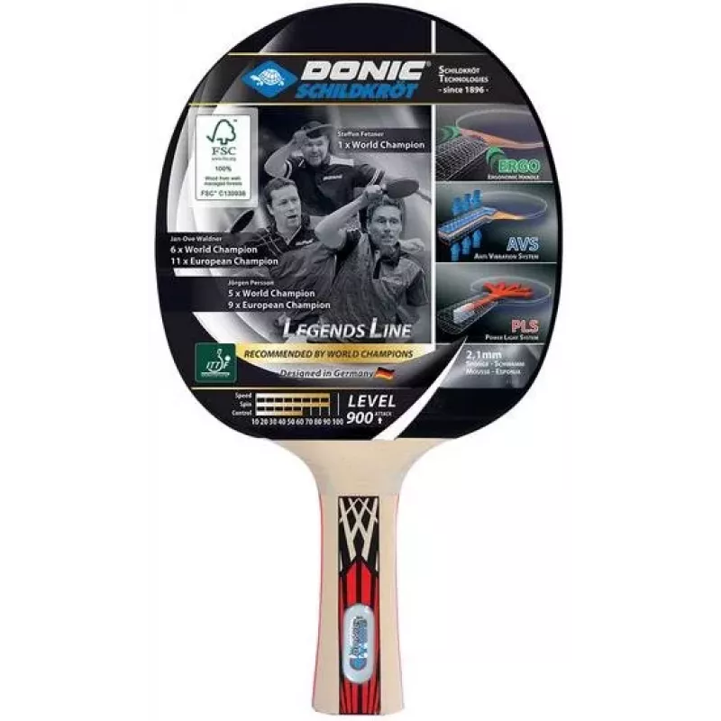 Donic Schildkröt Legends 900 galda tenisa raketes komplekts Melns/Sarkans Koka