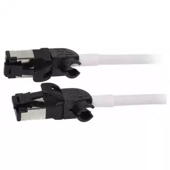 Synergy21 Patch Cable RJ45, CAT6A 500MHz, 5m, White, S/FTP, Slimline Round d=4,5mm, TPE/LSZH (Superflex), AWG28, with CAT7 Raw Cable, Rotatable Connector